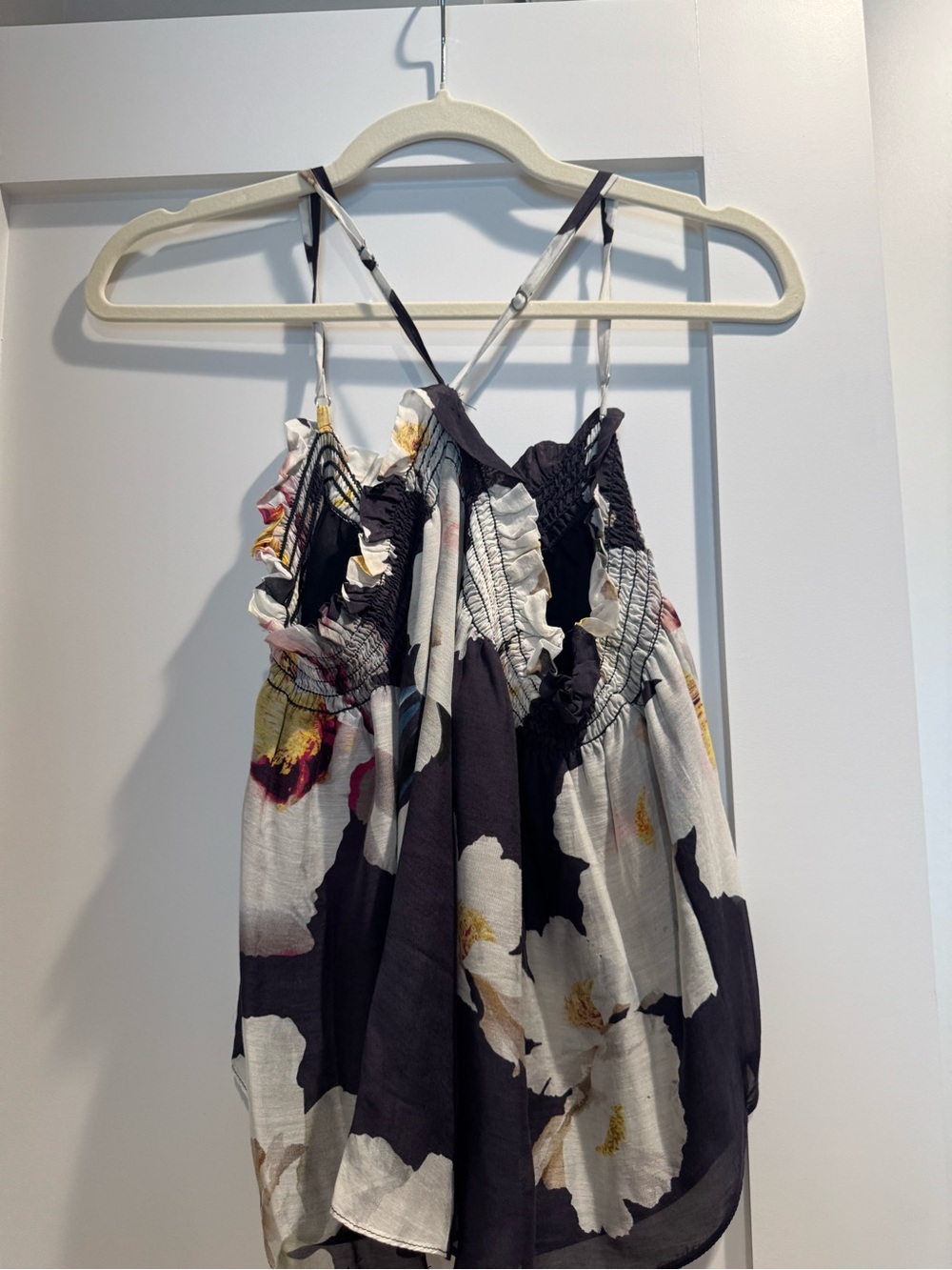 INTERMIX Black & White Floral Smocked Camisole